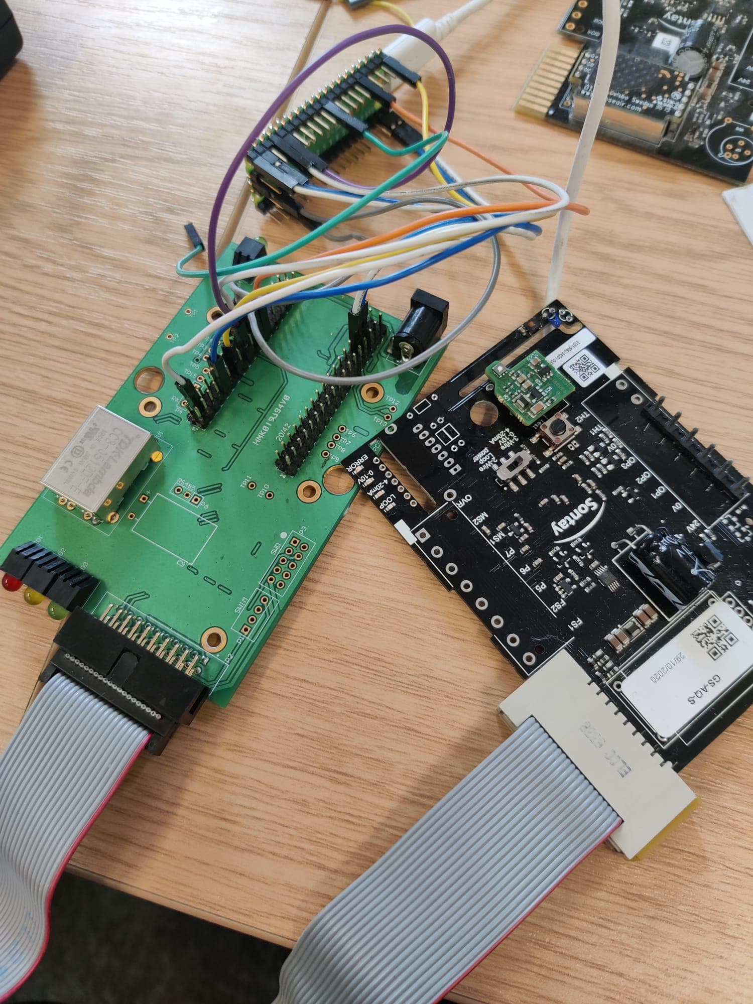 Multiple embedded controller boards connected on a development bench